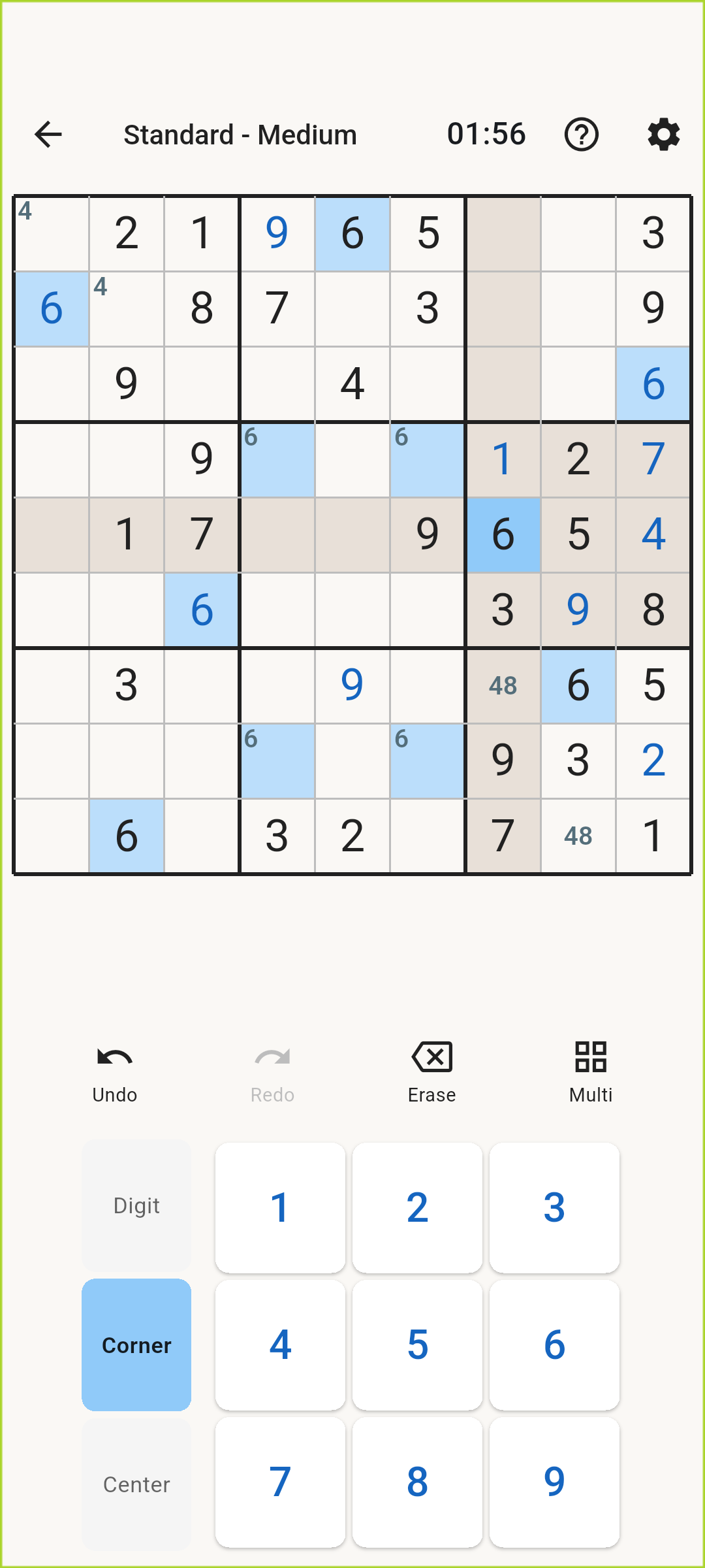 Standard Sudoku gameplay