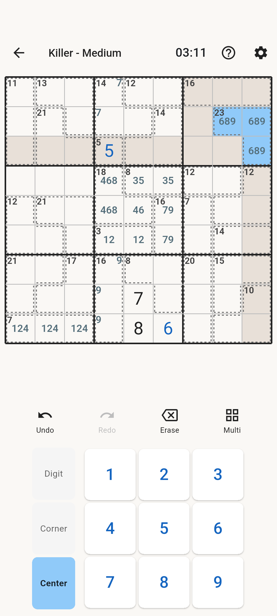Killer Sudoku gameplay