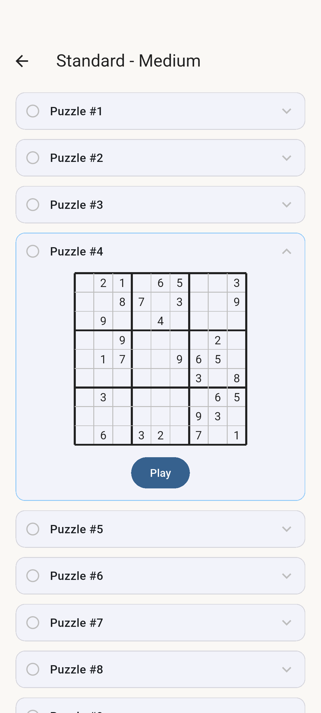 Puzzle selection with preview